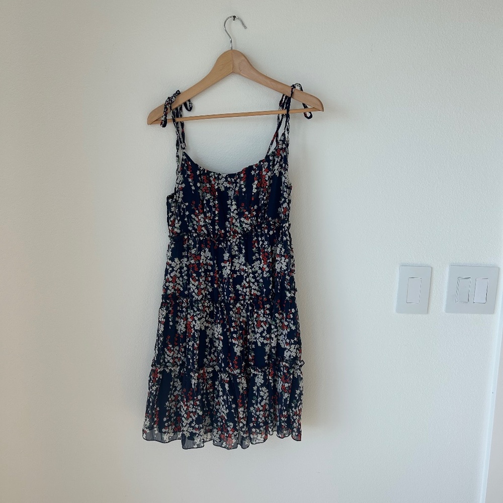 GAOVOT navy floral tiered mini dress – size M